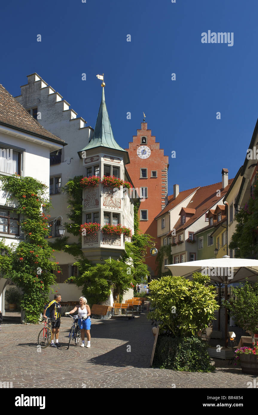 Markt und Obertor, Meersburg, Baden-Württemberg, Deutschland, Europa Stockfoto