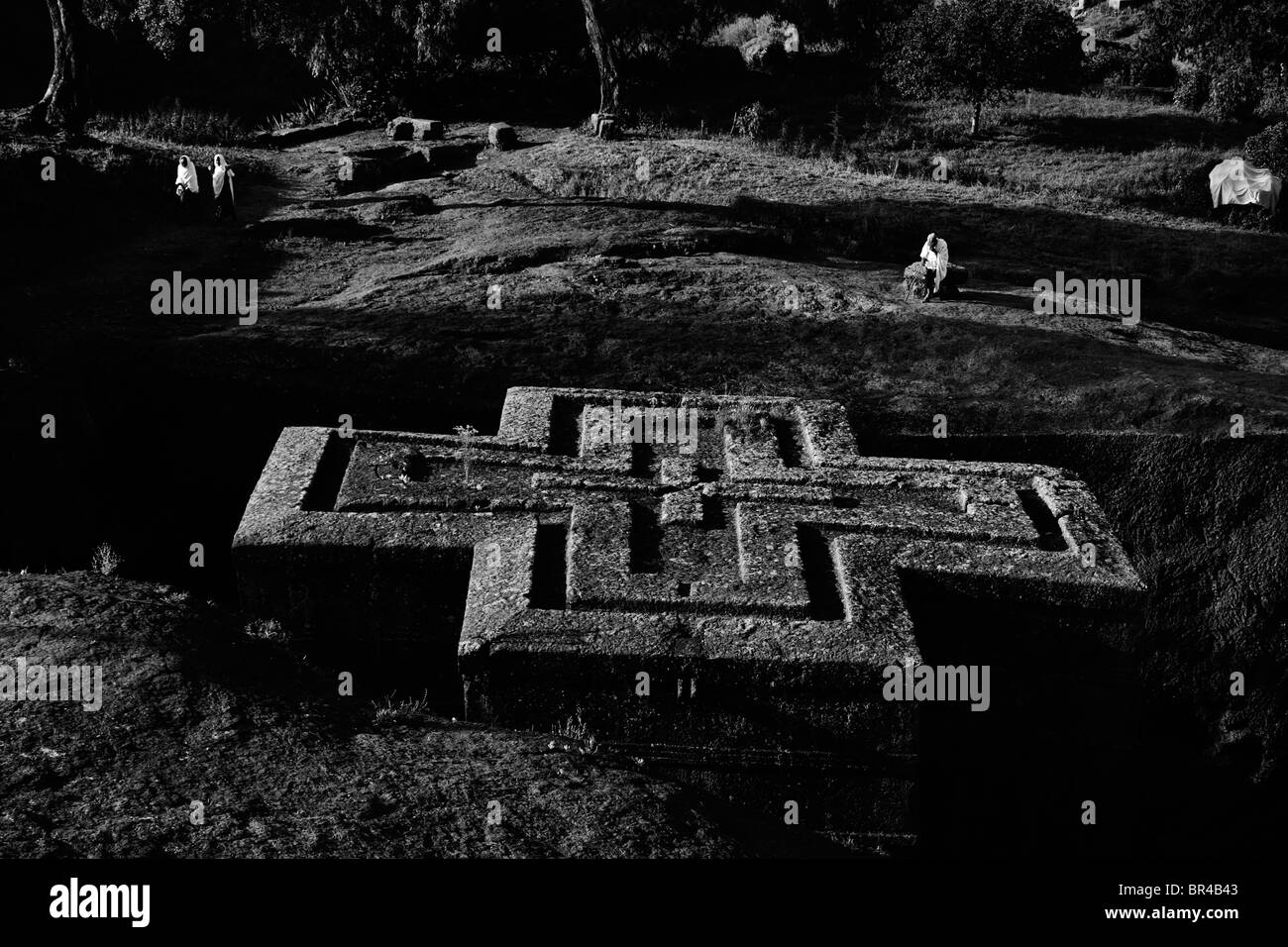 Blick aus einem der berühmtesten Kirchen in Lalibela, Äthiopien. Stockfoto