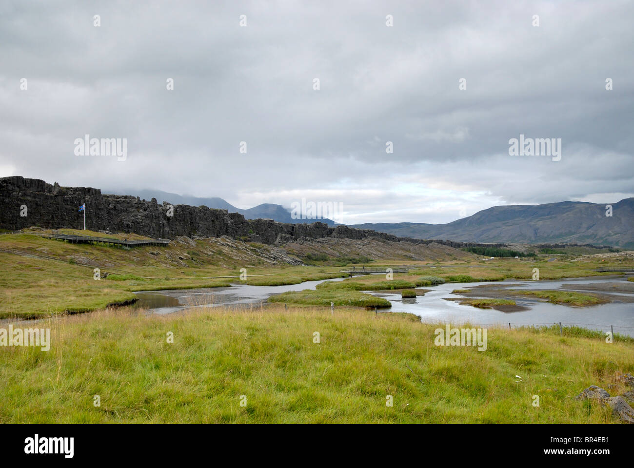 Þingvellir, wo sich die europäischen und amerikanischen Platten treffen. Stockfoto
