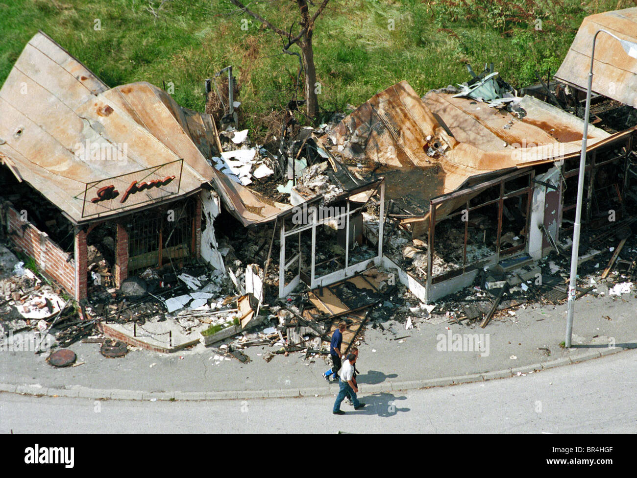 Eine Ansicht der Stadt Geschäfte zerstört in Pristina, Kosovo. Stockfoto