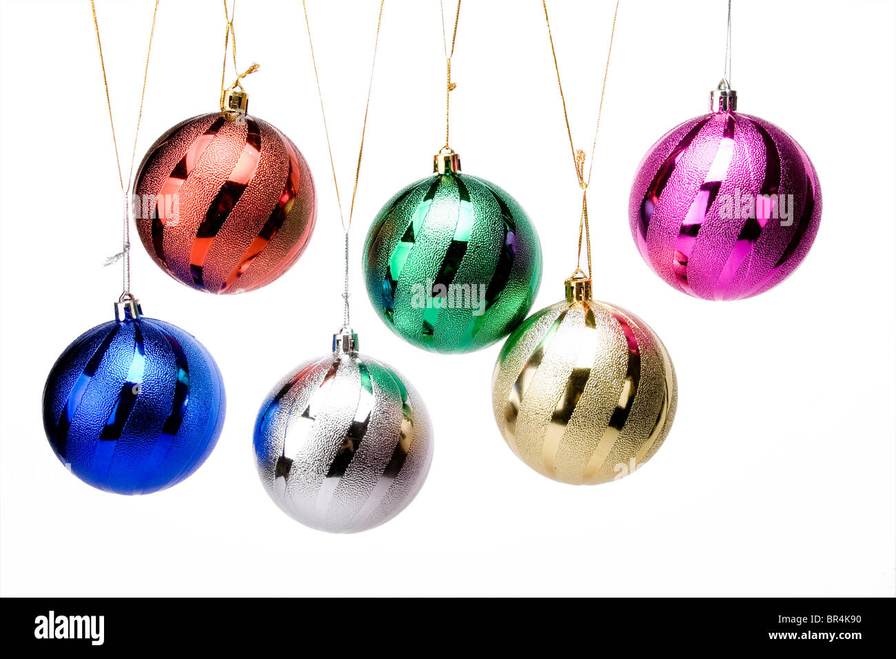 schön, Dekorationen Christbaumkugeln auf weißem Hintergrund Stockfoto