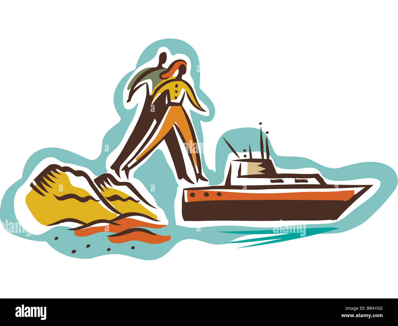 Ein Mann und eine Frau, die Anhebung von einem Berg auf einem Kreuzfahrtschiff Stockfoto