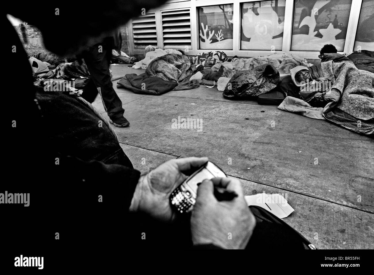 Obdachlose im Bereich Skid Row of Los Angeles Kalifornien. Stockfoto
