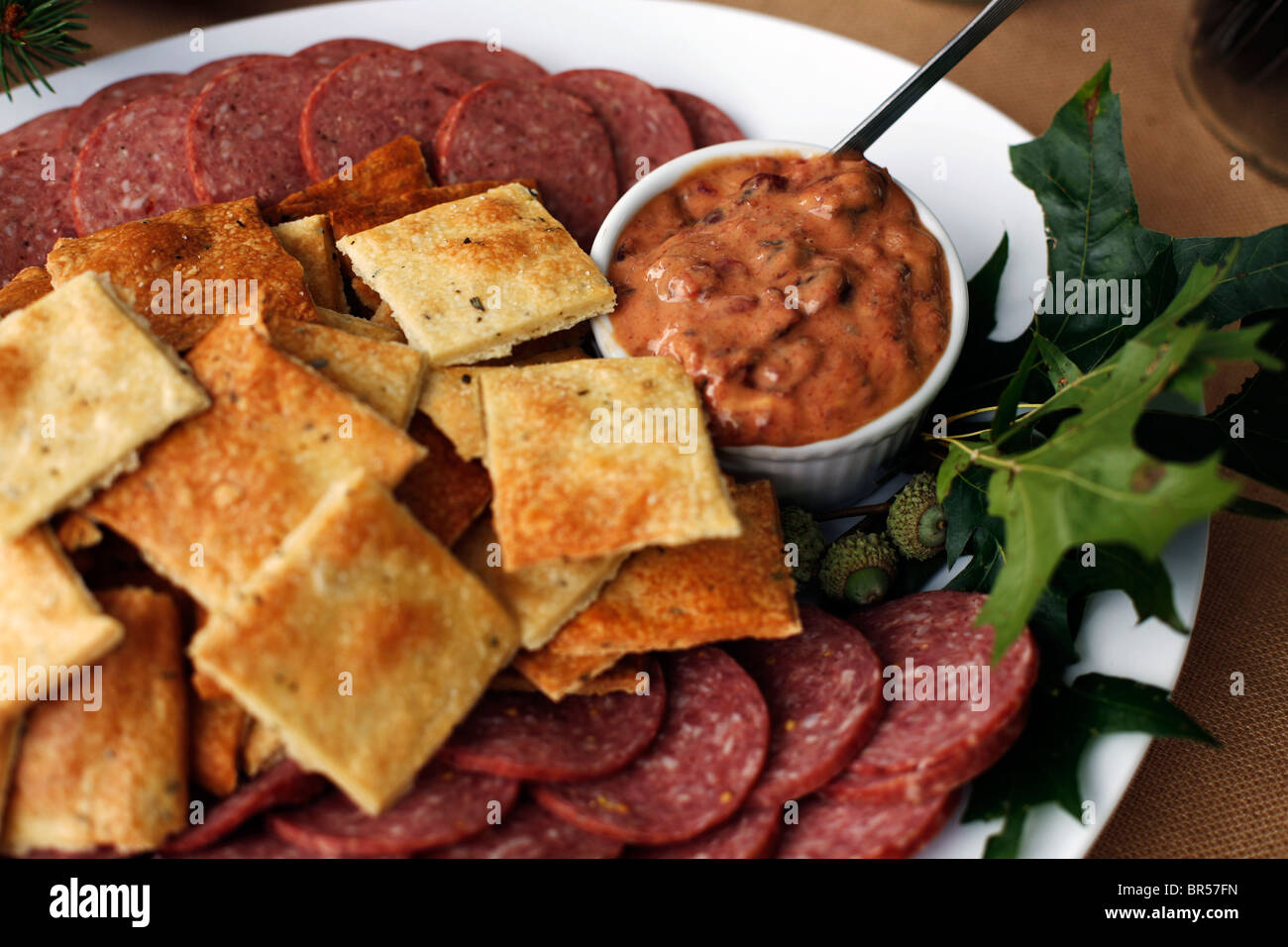 Im Sommer inklusive Wildbret und Bison Fleisch Wurst. Stockfoto