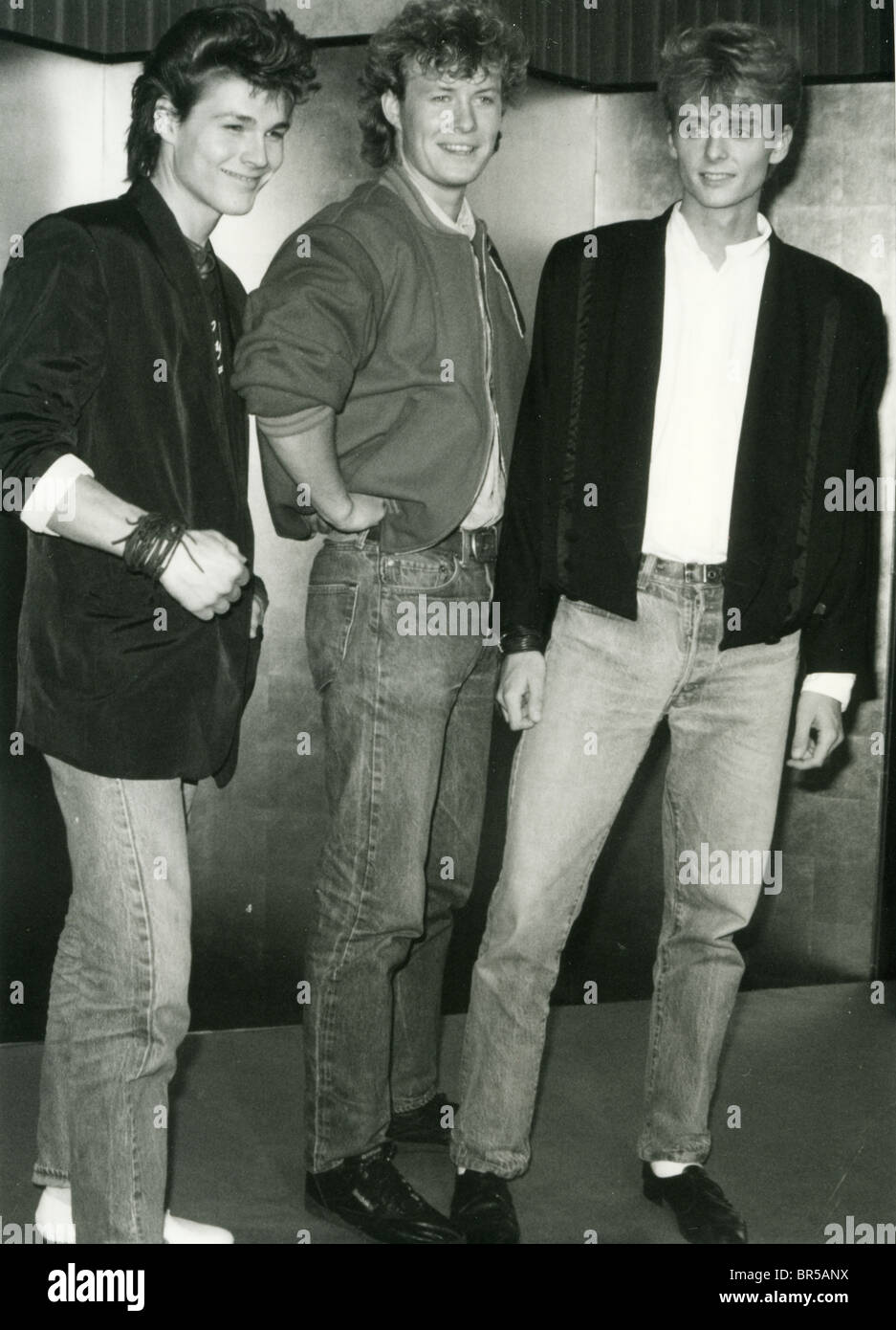 A-HA Norwegische pop Trio 1986 Von links: Morten Harket, Mags Furuholmen und Pal Waaktaar Stockfoto