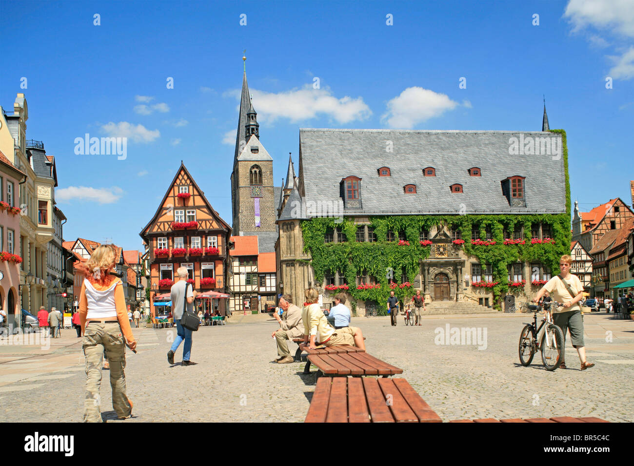 Markt-Platz von Quedlinburg, Ost Harz, Sachsen-Anhalt, Deutschland Stockfoto