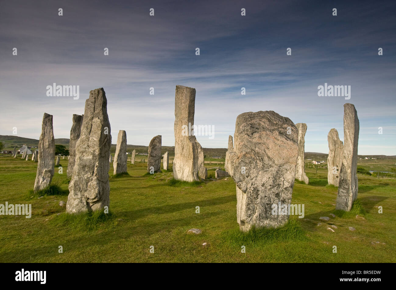 Die äußeren Hebriden berühmten Standing Stones bei Callanish, Lewis. Western Isles. Schottland.  SCO 6633 Stockfoto