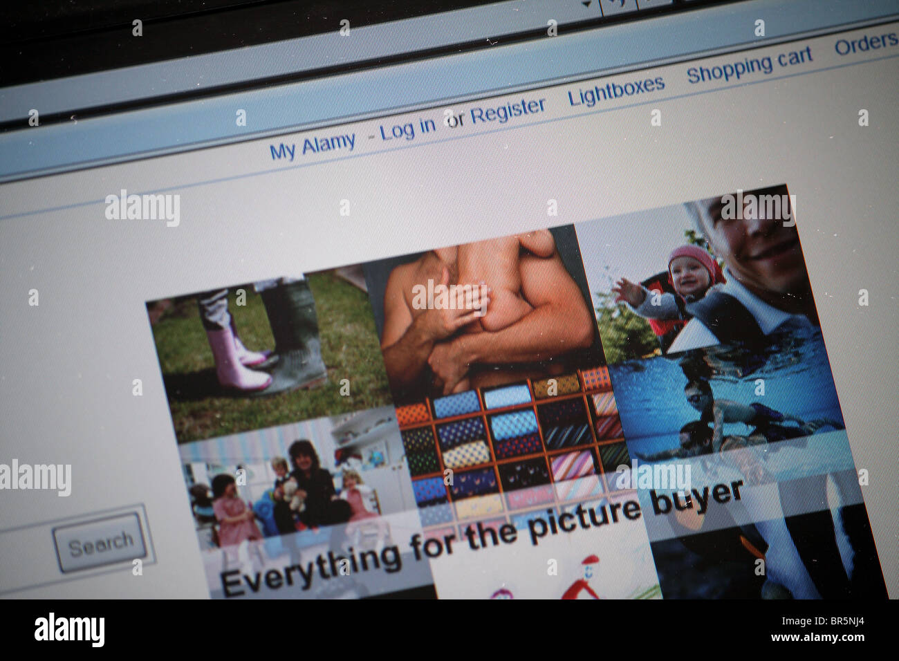 Ein Schnappschuss von einer Fläche von Alamys Homepage auf ihren stock Fotografie-Website. Stockfoto