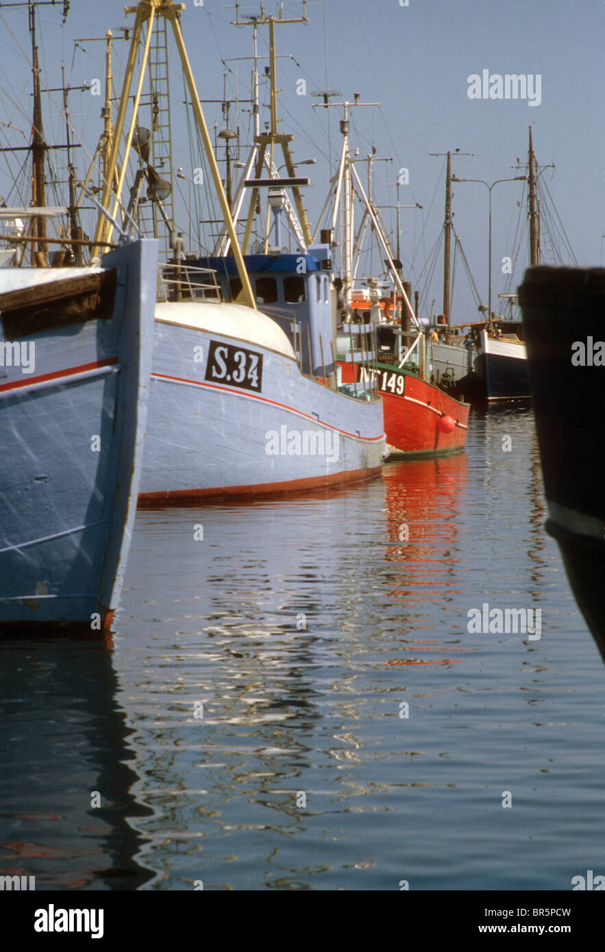 Fisch Boot Wasser Dock Ozean Meer Segel Mast Arbeit Meeresfrüchte Bogen spiegeln Business Handel Schiff Ernte Fang San Pedro California Stockfoto