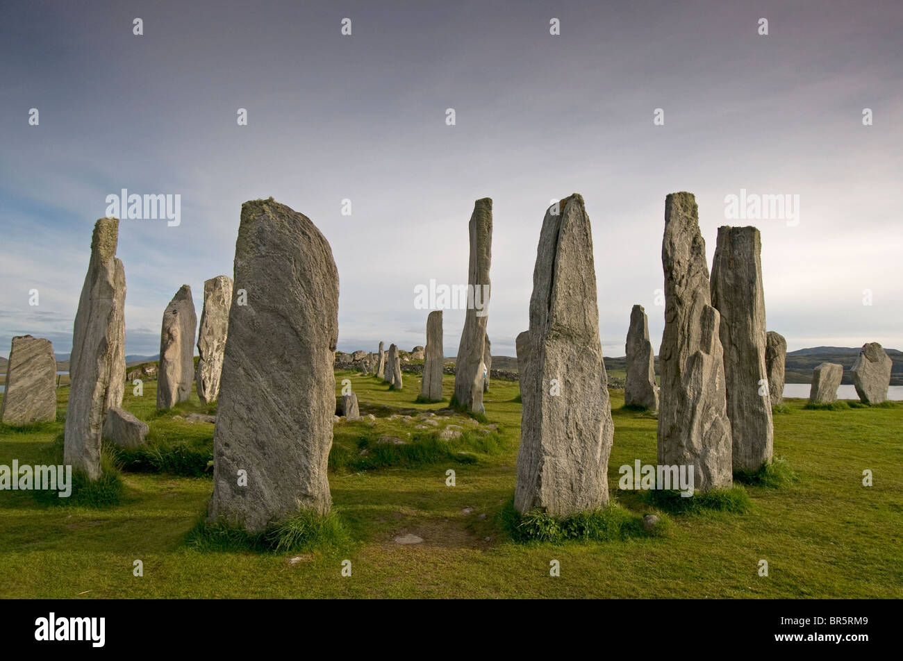 Die äußeren Hebriden berühmten Standing Stones bei Callanish, Lewis. Western Isles. Schottland.  SCO 6635 Stockfoto