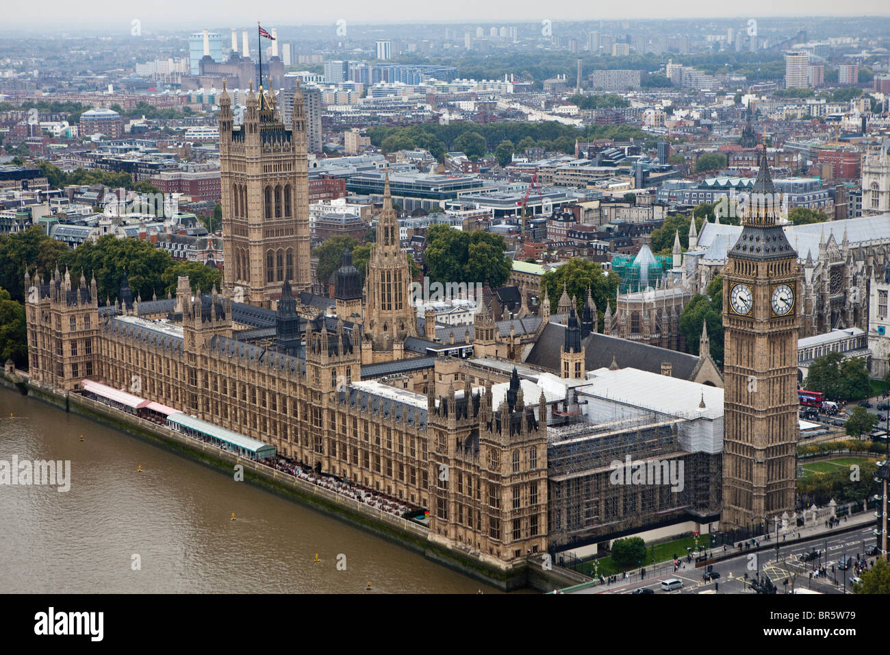 Eine Luftaufnahme des The Palace of Westminster, auch bekannt als die Houses of Parliament. London. Stockfoto