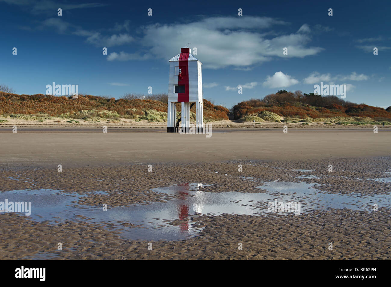 Der hölzernen 'Low' Licht am Burnham-on-Sea befindet sich die Mündung des Flusses Parrett trifft den Bristolkanal in Somerset UK Stockfoto