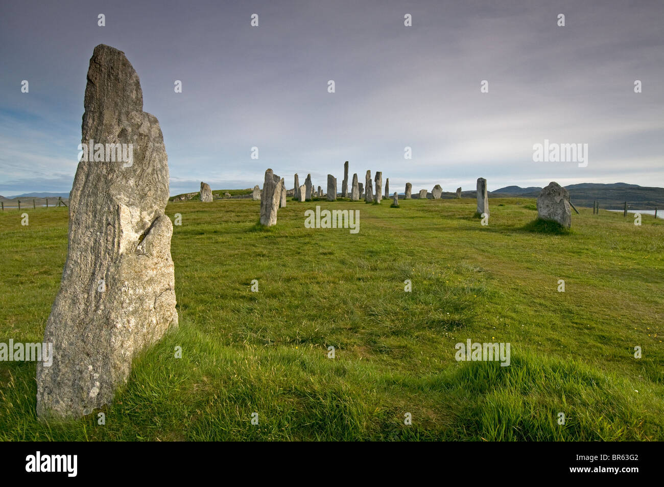 Die äußeren Hebriden berühmten Standing Stones bei Callanish, Lewis. Western Isles. Schottland.  SCO 6638 Stockfoto