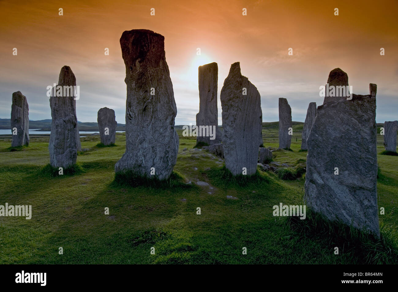 Die äußeren Hebriden berühmten Standing Stones bei Callanish, Lewis. Western Isles. Schottland.  SCO 6642 Stockfoto
