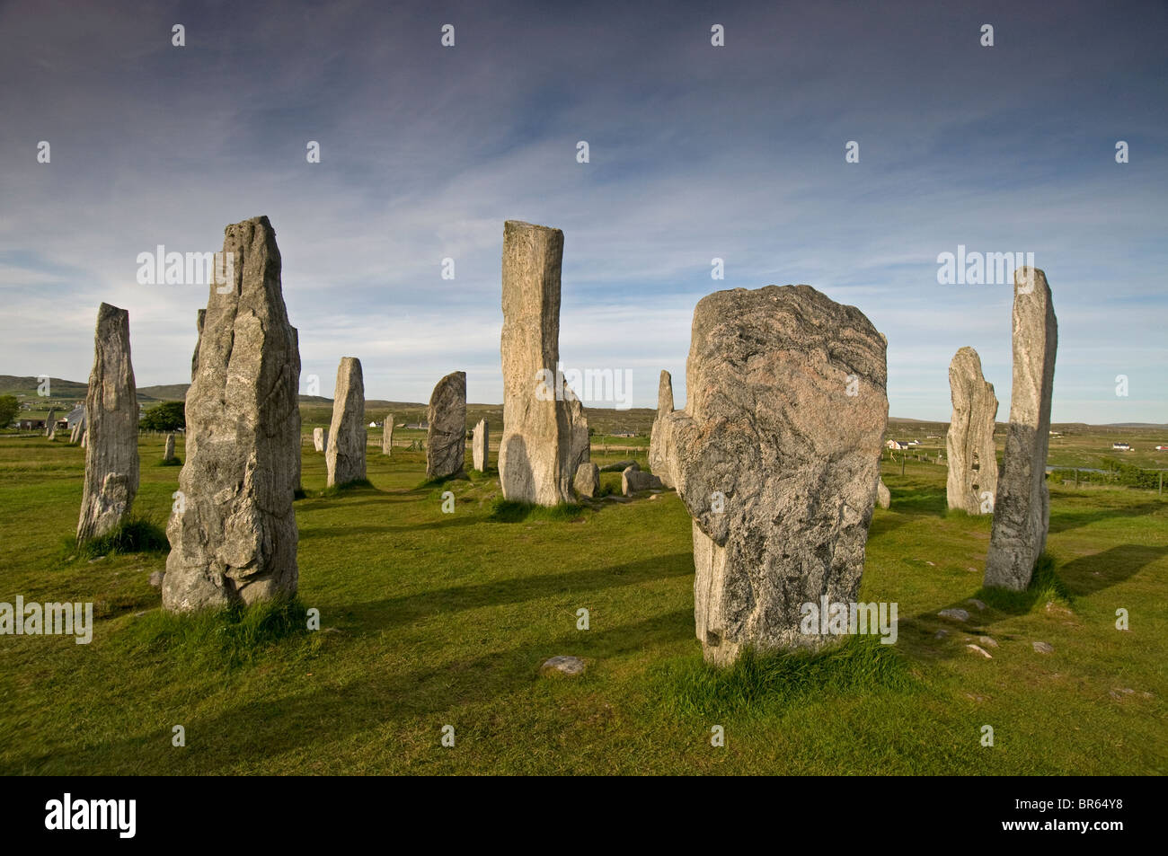 Die äußeren Hebriden berühmten Standing Stones bei Callanish, Lewis. Western Isles. Schottland.  SCO 6643 Stockfoto