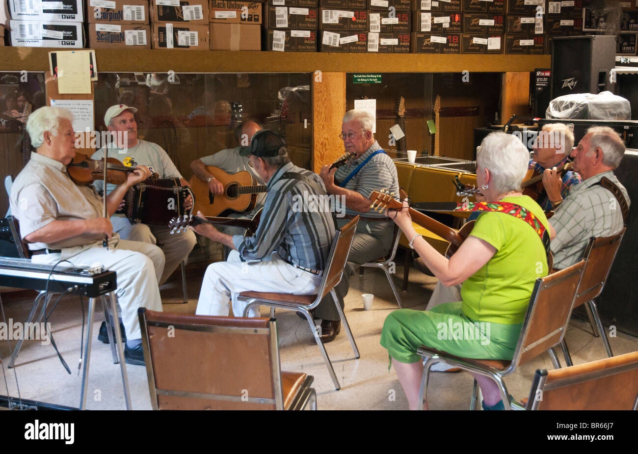 Louisiana, Eunice, Savoy Music Center, Cajun-Musik regelmäßig jam Samstagmorgen session Stockfoto