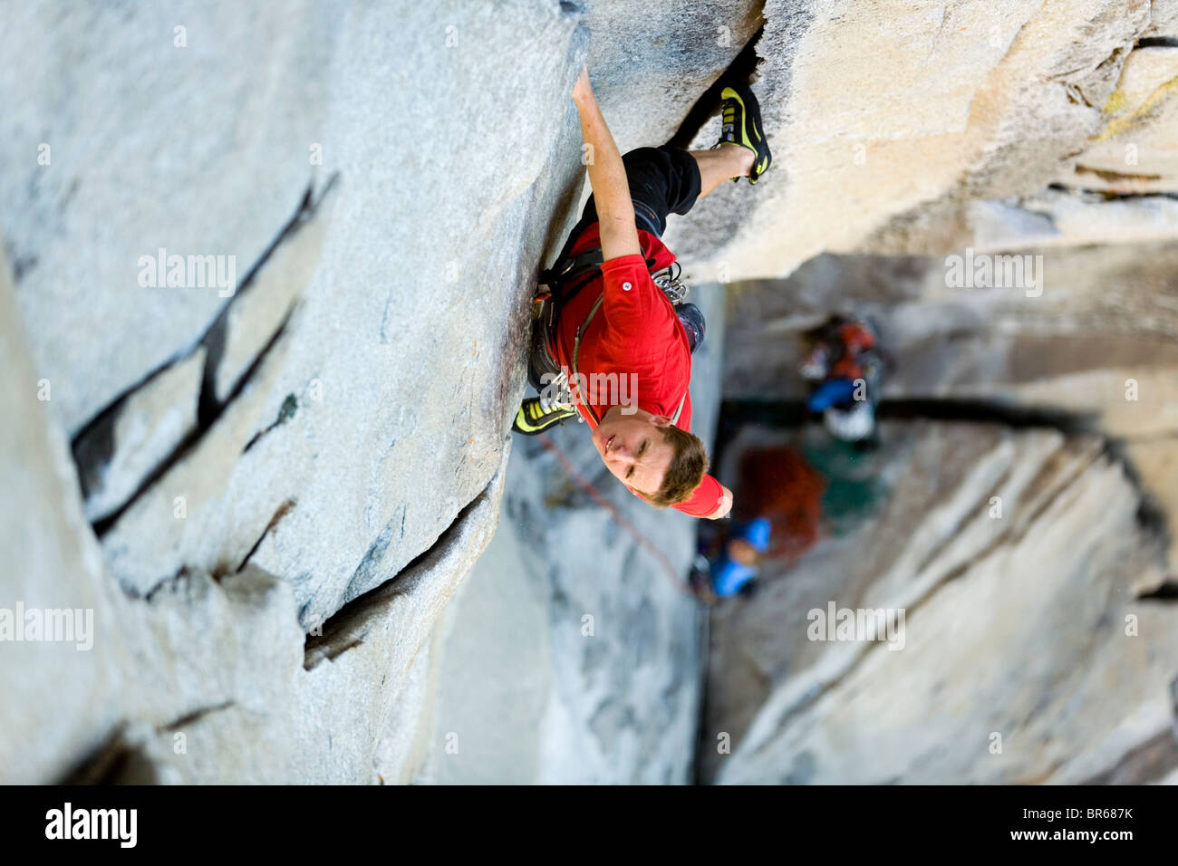 Beth Rodden und Tommy Caldwell frei klettern The Nose am El Capitan. Yosemite Nationalpark, Kalifornien Stockfoto