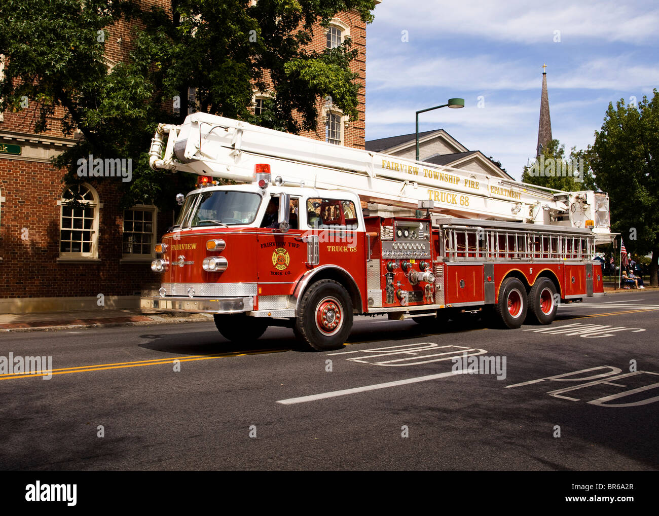 American LaFrance antike Teleskop Plattform Leiter Feuerwehrauto - Pennsylvania USA Stockfoto