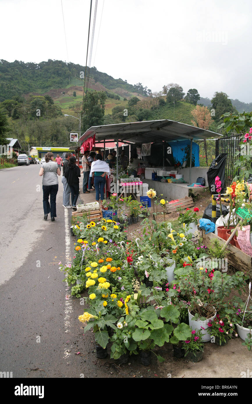 Am Straßenrand Markt im Hochland Chiriqui gefüllt mit Touristen Handwerk und regionale Lebensmittel zu kaufen. Stockfoto