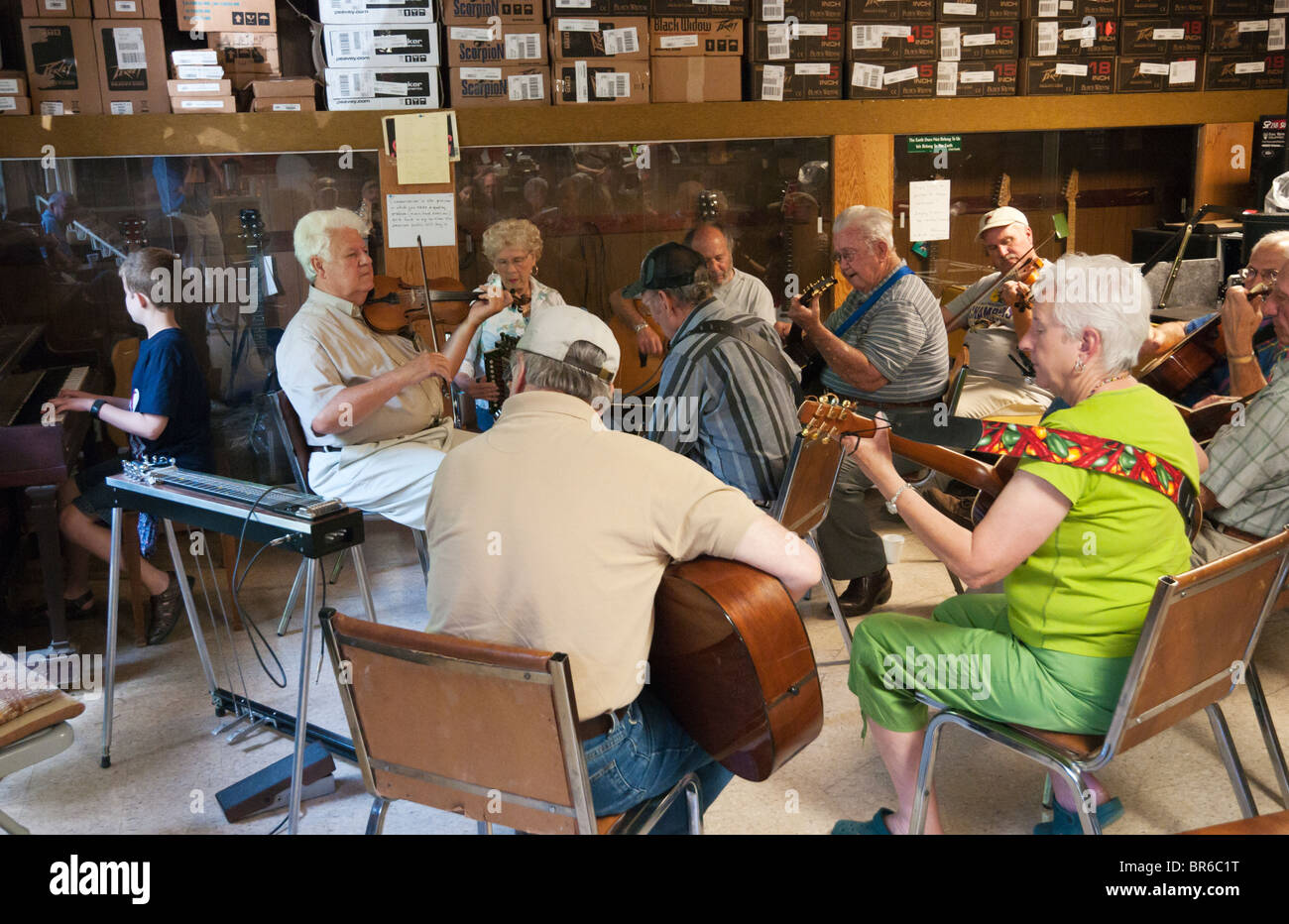 Louisiana, Eunice, Savoy Music Center, Cajun-Musik regelmäßig jam Samstagmorgen session Stockfoto