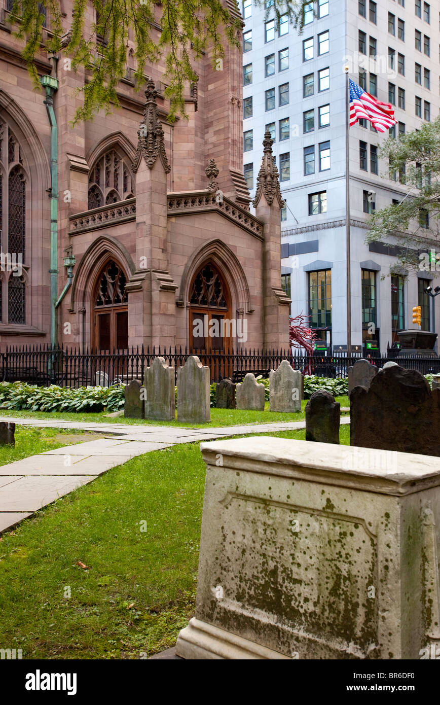 Friedhof der Trinity Church in Lower Manhattan, New York City, USA Stockfoto