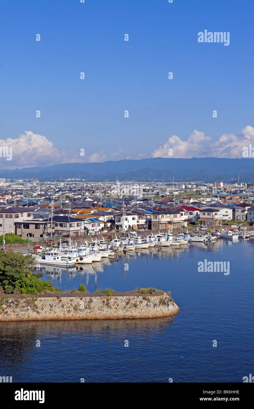 Einen Überblick über die Fischerei Booats Rinku Port Minami in der Pikmin-Stadt in der Nähe von Rinku Stadt, Izumisano und Kansai Airport in Osaka, Japan Stockfoto