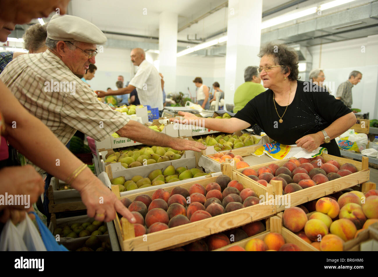 Obst-Marktstand auf dem städtischen Marktplatz in Fundão, Beira Interior, Portugal Stockfoto