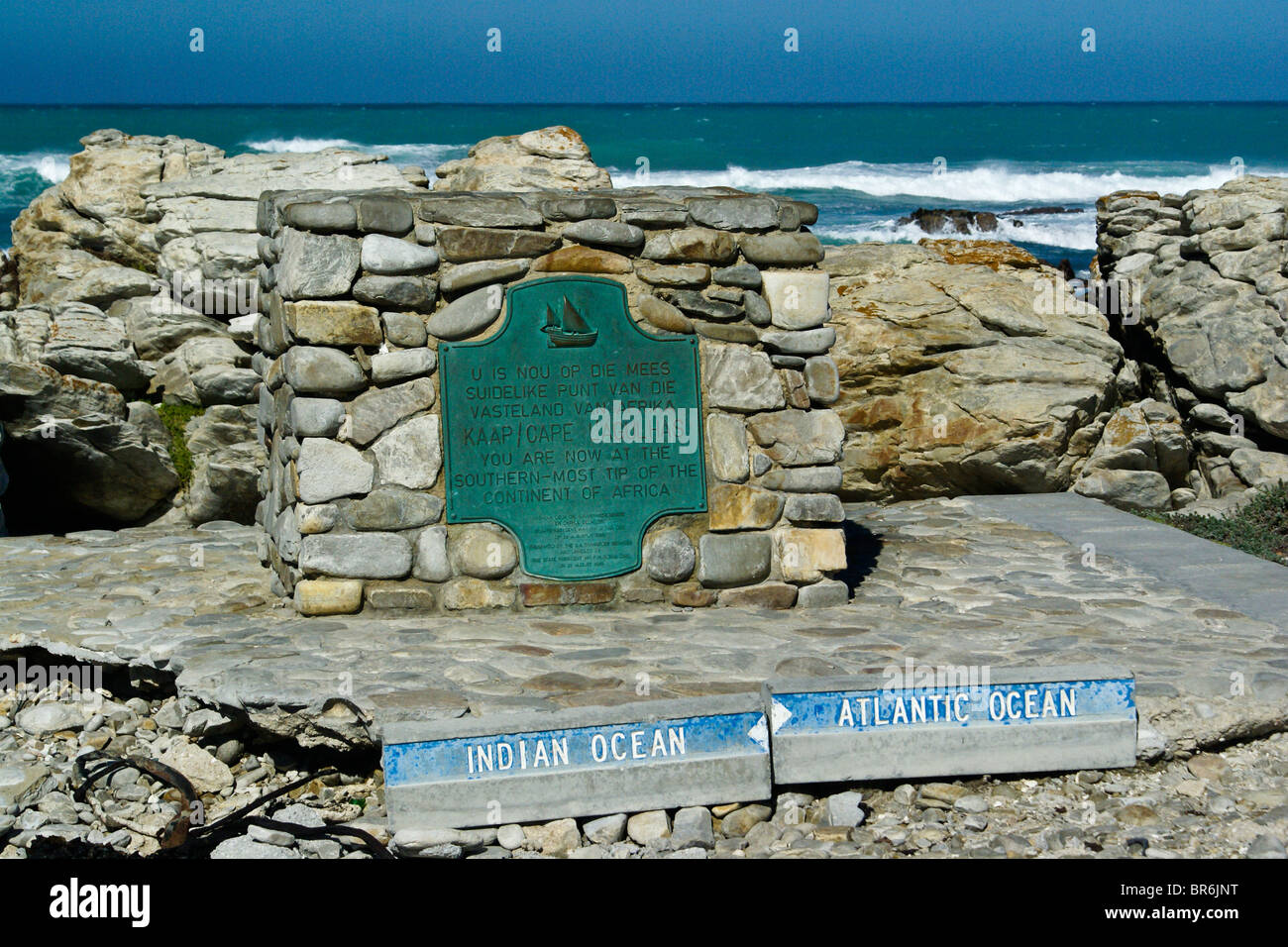 Denkmal am Kap Agulhas, Western Cape, Südafrika Stockfoto