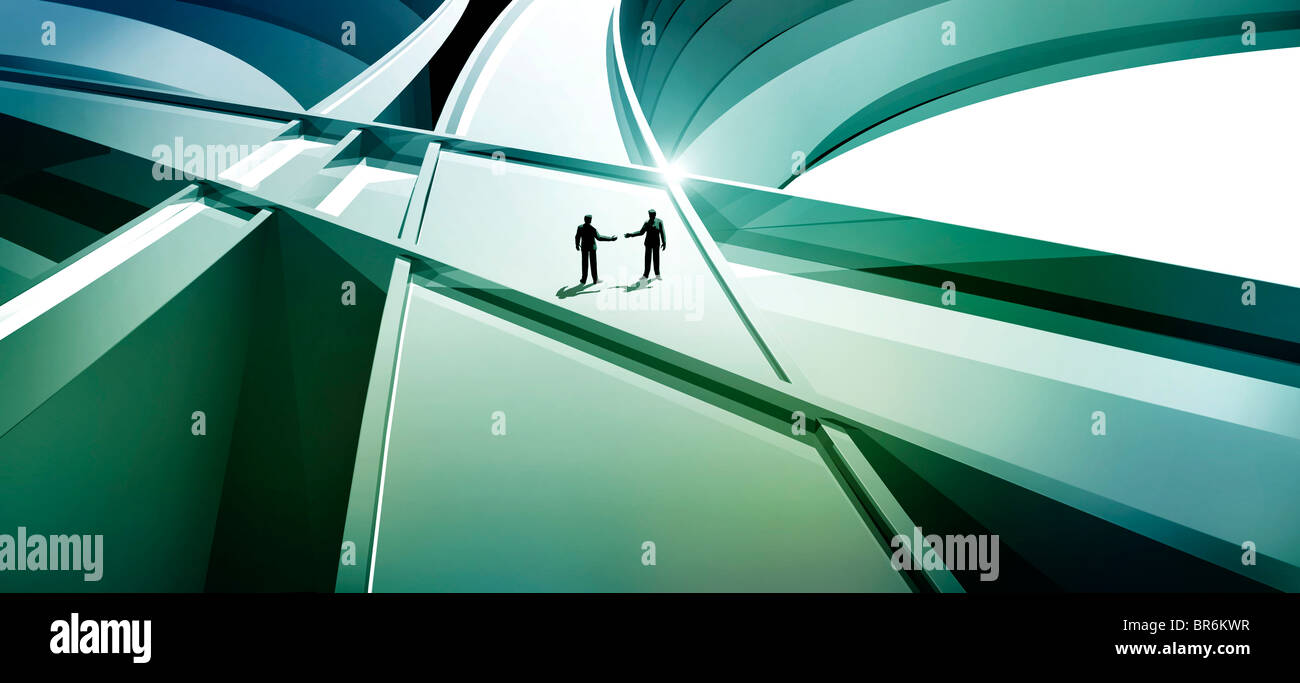 Zwei Männer auf abstrakten dreidimensionalen Linien Stockfoto