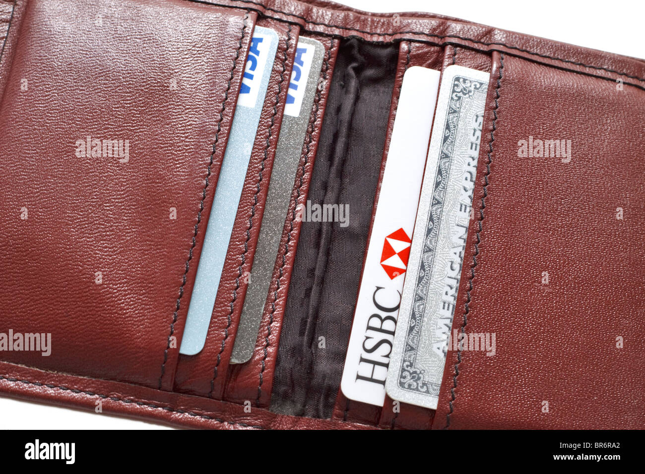 Brieftasche mit Debit- und Kreditkarten Stockfoto