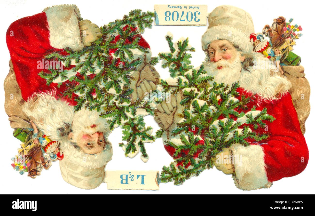 Chromolithographed gestanzt Schrott des Weihnachtsmanns herausgegeben von L & B No 307008 (Littauer & Boysen) Stockfoto