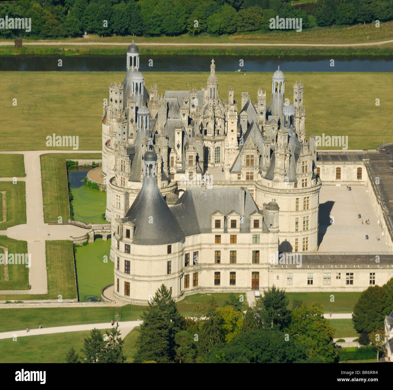 Luftbild von Schloss Chambord, Loir-et-Cher, Region Centre, Frankreich Stockfoto