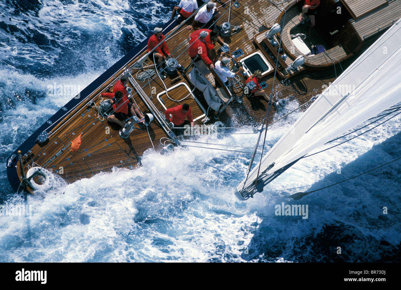 J-Klasse "Endeavour" auf Antigua Classic Yacht Regatta, 2001. Stockfoto