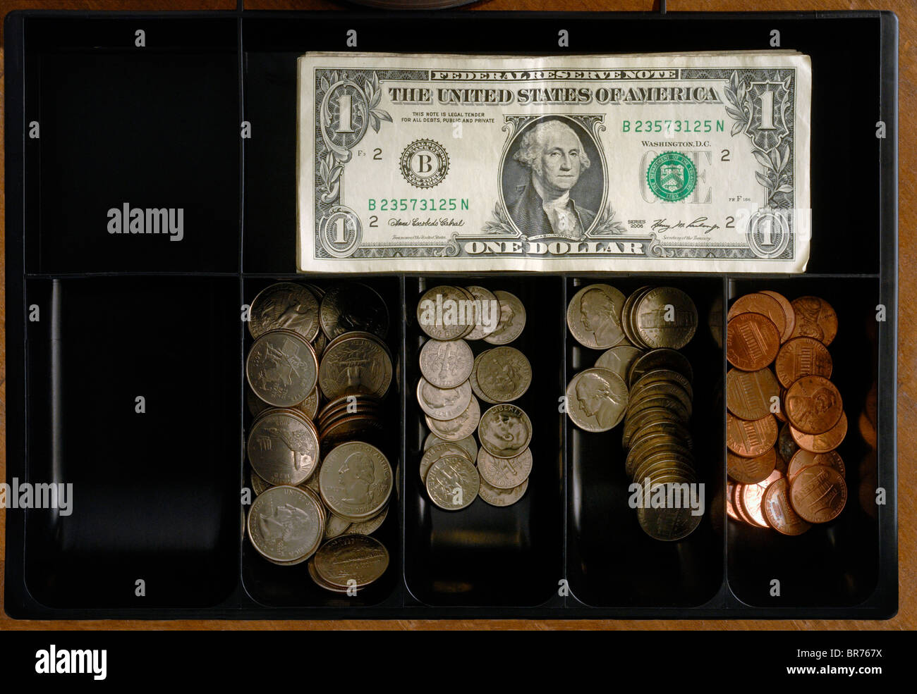 Amerikanisches Geld in einer Kassenschublade Stockfoto
