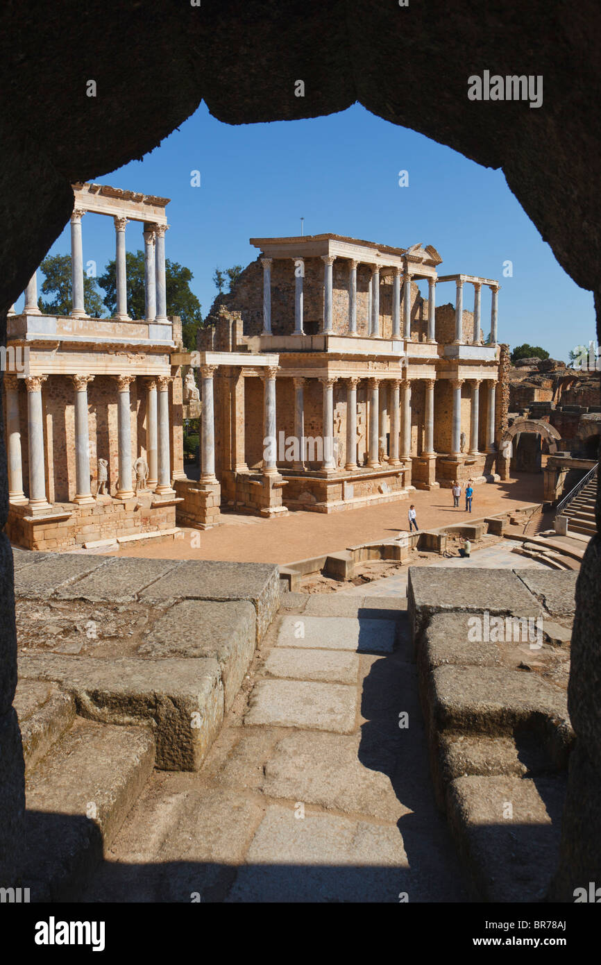 Das römische Theater, erbaut im ersten Jahrhundert v. Chr.; Merida, Provinz Badajoz, Spanien Stockfoto