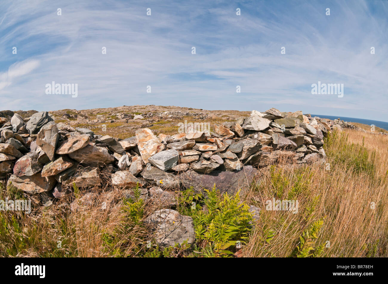 Historischen Steinmauern, Roste Cove Rock Wände National Historic Site, Roste Cove, Newfoundland, Kanada; der 1700er-1900 gebaut Stockfoto