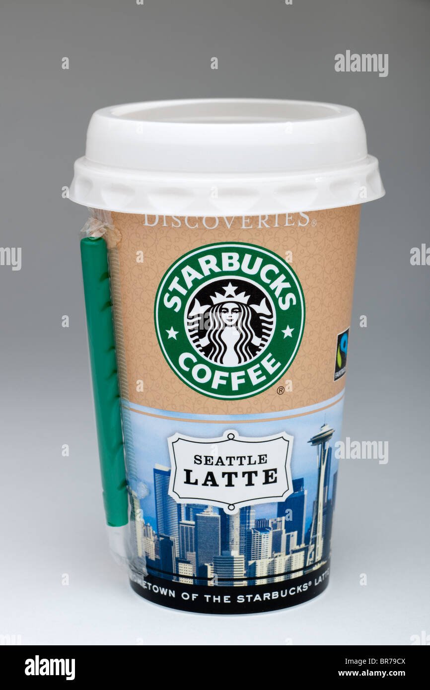 Versiegelte Packung trinken kalten Kaffee Starbucks Entdeckungen-Seattle-Latte mit Stroh Stockfoto