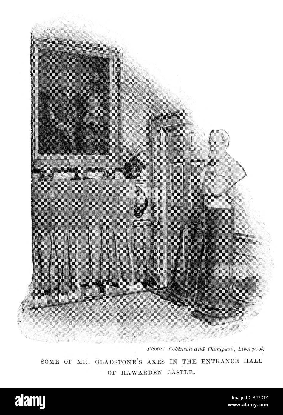 Einige der Herr Gladstone Achsen in der Eingang Halle Hawarden Castle Stockfoto