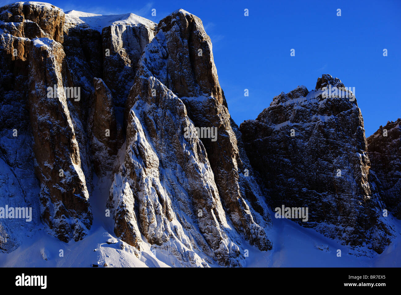 Felsigen Gesichter der Gruppo Del Sella in Val Gardena, Dolomiten, Italien Stockfoto