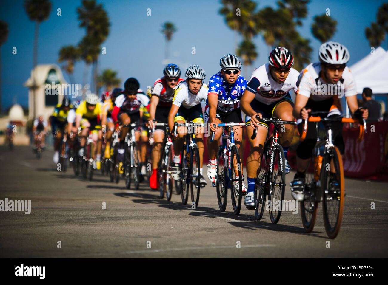 Eine Packung des Radfahrers in Del Mar CA. Stockfoto