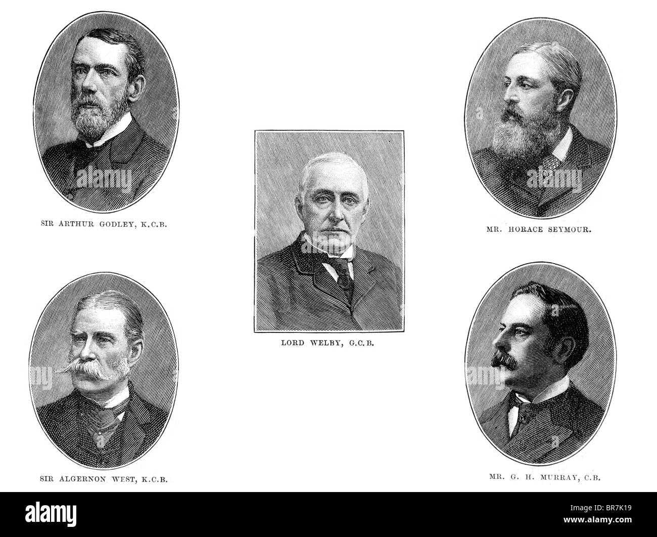 Privatsekretär von Gladstone, Algernon Edward West, Horace Seymour, Reginald Welby, Arthur Godley, 1. Baron Kilbracken Stockfoto