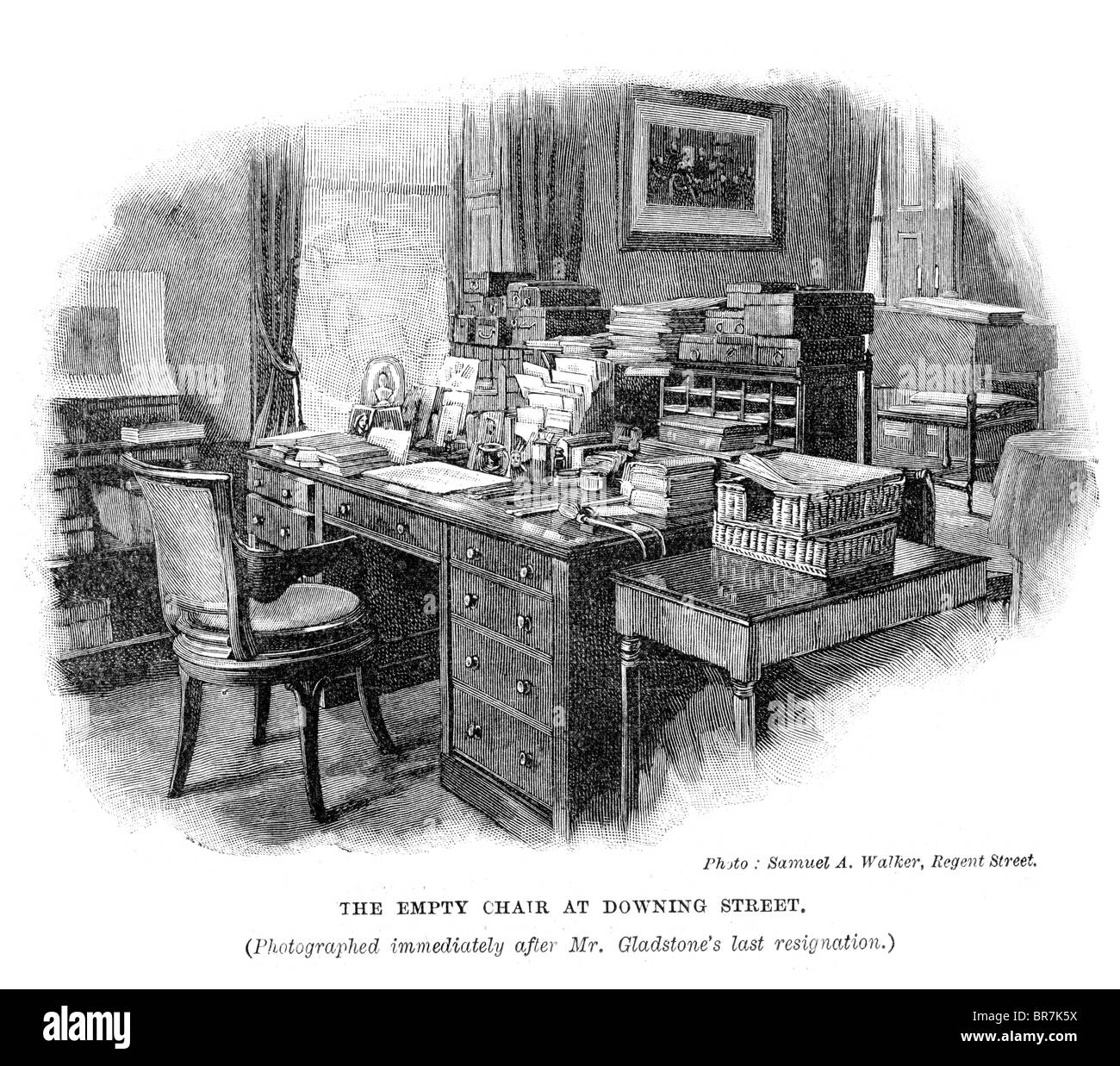 William Ewart Gladstone leeren Stuhls in der Downing Street fotografiert sofort nach seinem letzten Rücktritt im Jahre 1894 Stockfoto