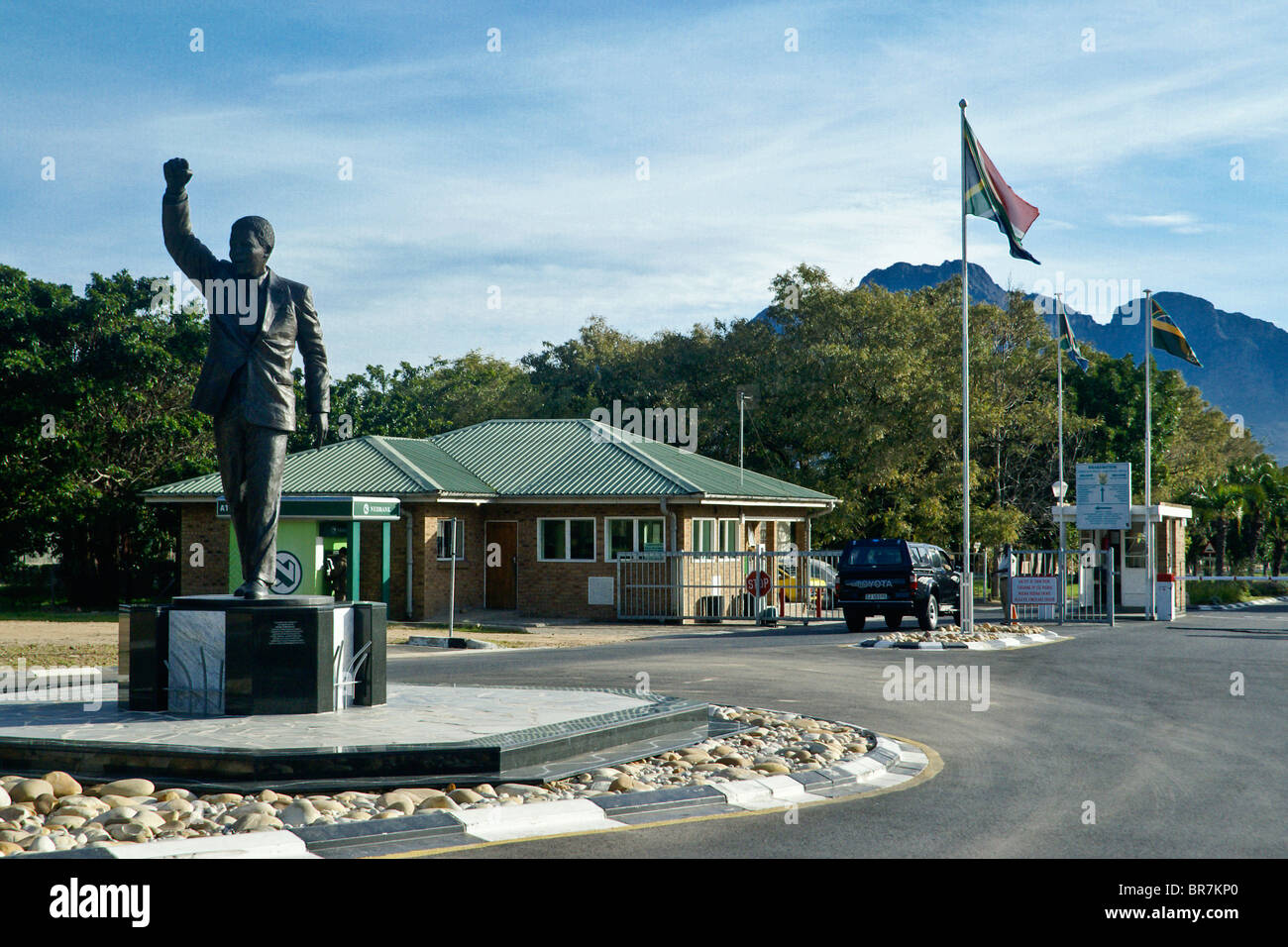 Groot Drakenstein Gefängnis und Nelson Mandela Statue, Südafrika Stockfoto