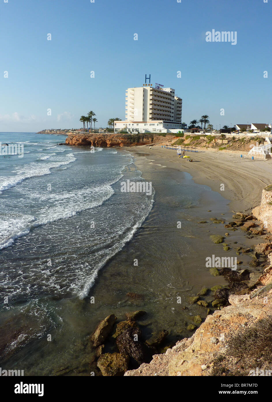 La Zenia Hotel und Strand an der Costa Blanca Stockfoto