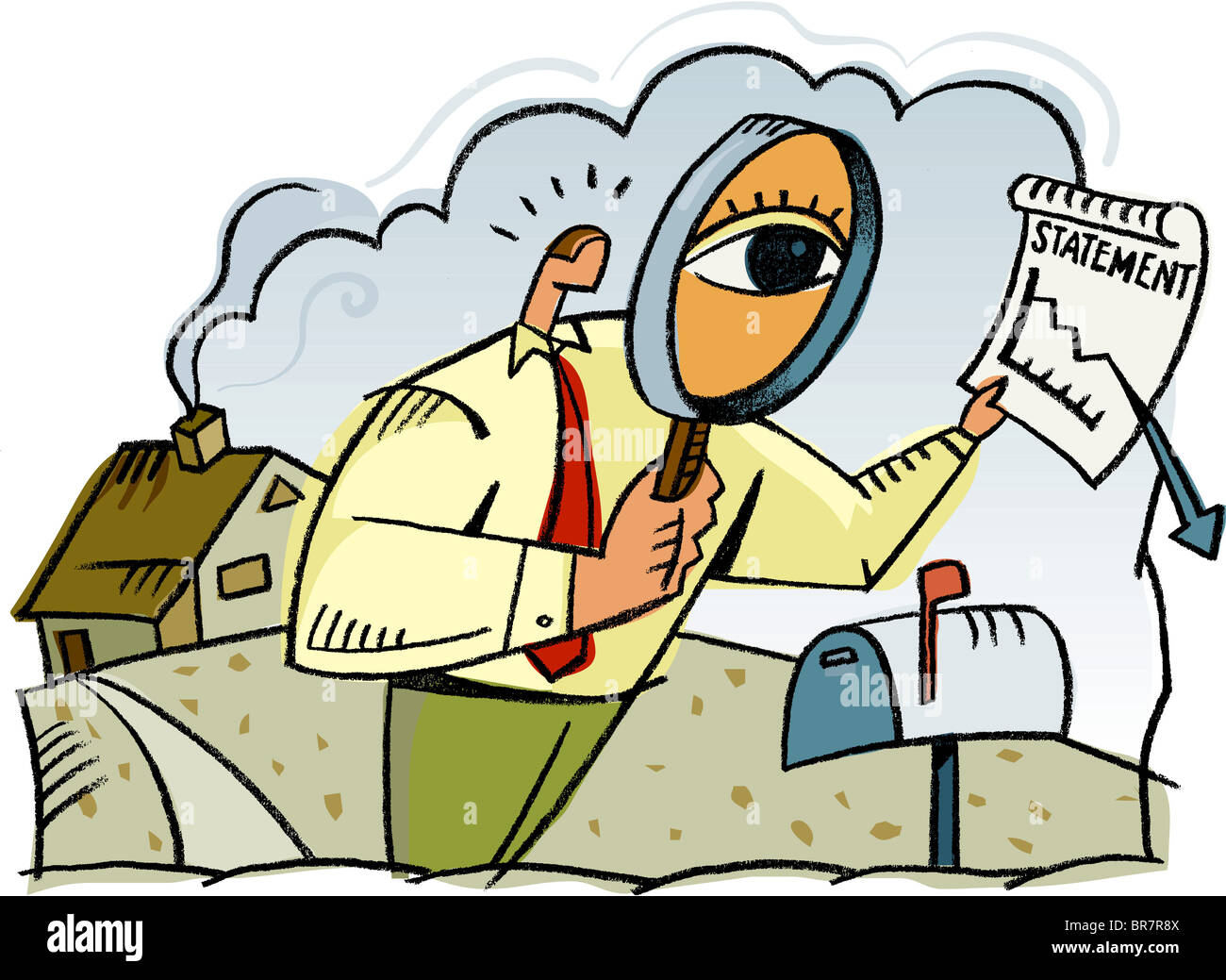 Ein Mann, eine Aussage durch eine Lupe betrachten Stockfoto