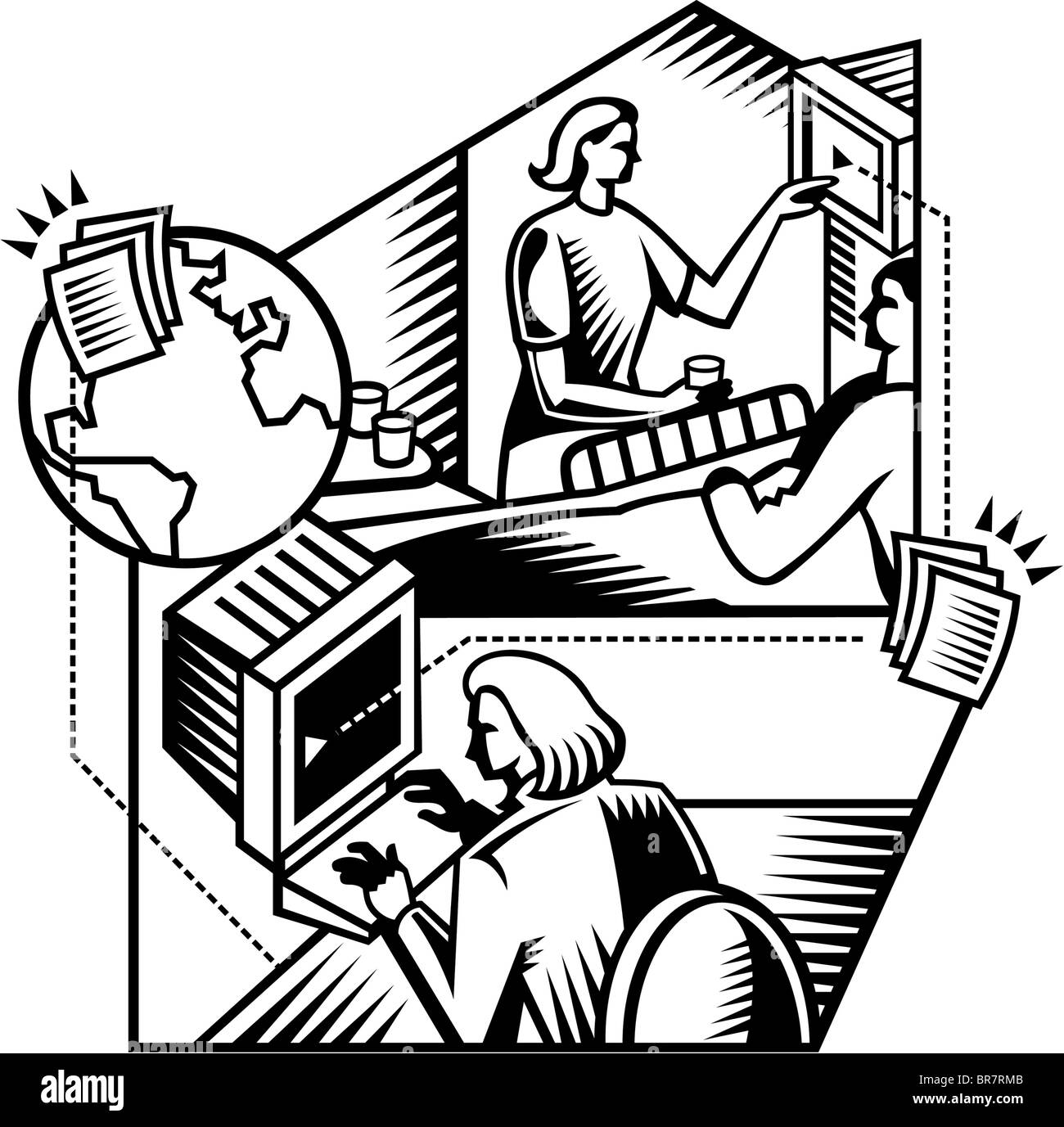 Montage-Illustration über Computer und Internet Netzwerk Stockfoto