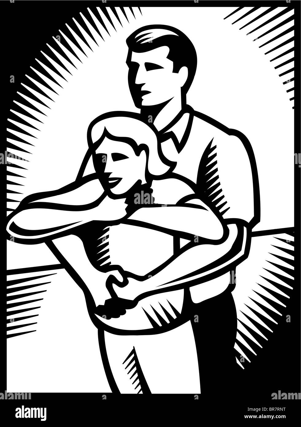 Ein Mann Hymlic Manöver durchführen, auf ein Mädchen in schwarz-weiß dargestellt Stockfoto