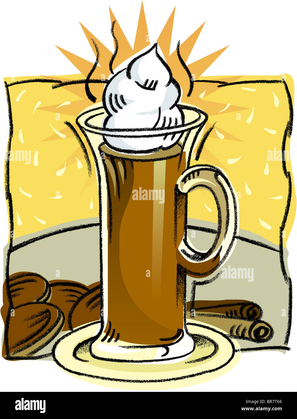 Eine Zeichnung einer Tasse heiße Schokolade Stockfoto