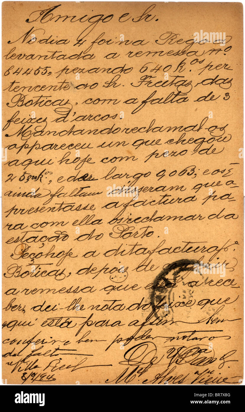 Alte Ansichtskarte mit Drehbuchschreiben, spanische Buchstaben Stockfoto