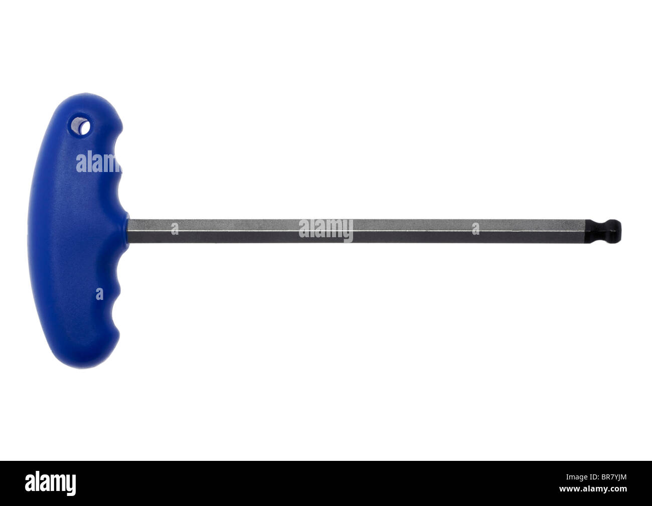 T-Griff-Sechseck Allen Schlüsselbart mit Kugel auf weißem Hintergrund Stockfoto